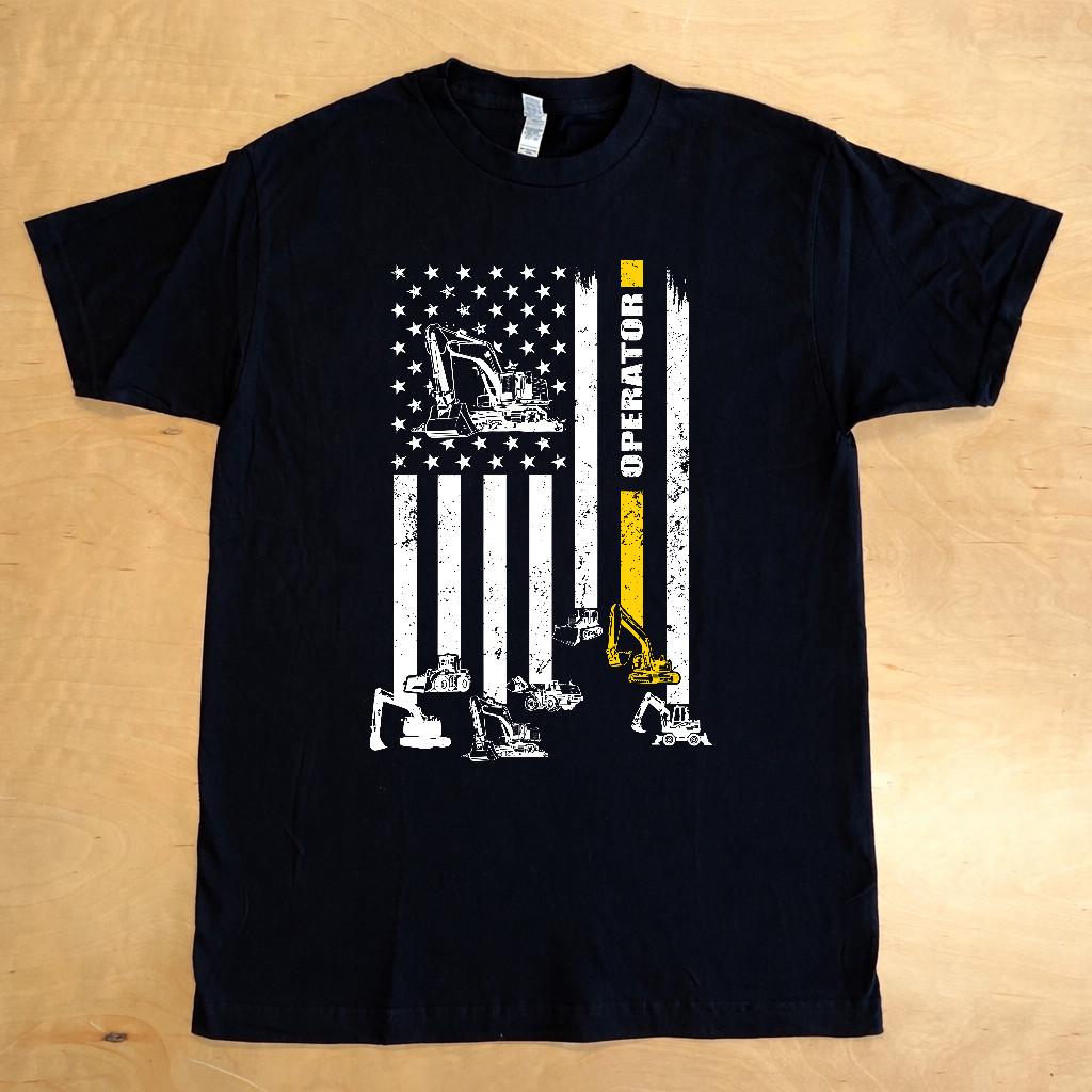 Heavy Equipment Operator USA Flag T-Shirt - Unisex Gift 3XL