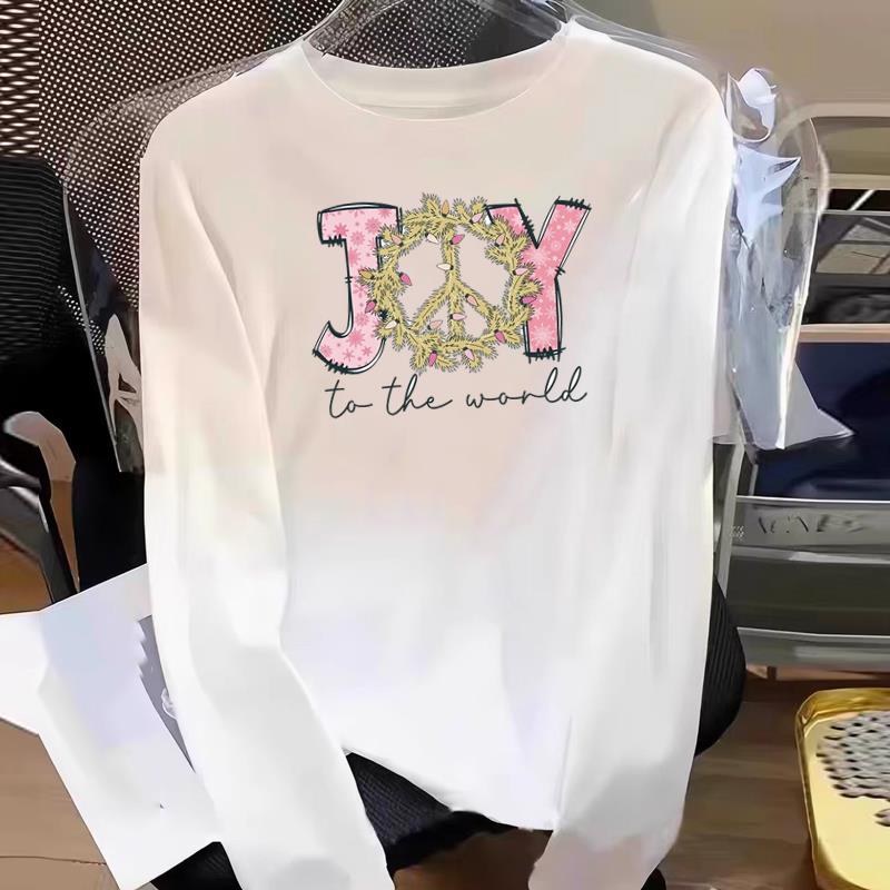 (Asian Size) Truck Watercolor Graphic Tee Women Merry Christmas New Year Print Casual Fashion Top O-neck Clothing T Shirt Long Sleeve T-shirts