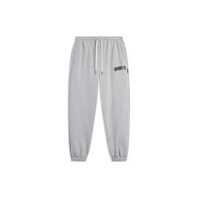 Li Ning Badfive Einfarbig Mittelhoch geschnitten Gerippte Fleece-Strick-Sporthose Herrenhose Hellgrau AKLT879-4