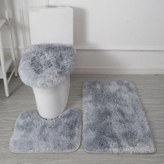 3Pcs/Set Bathroom Rug Set Super Soft Microfiber Bath Rug U-Shaped Contour Mat Toilet Lid Cover Set Non-Slip Bath Rugs Kit