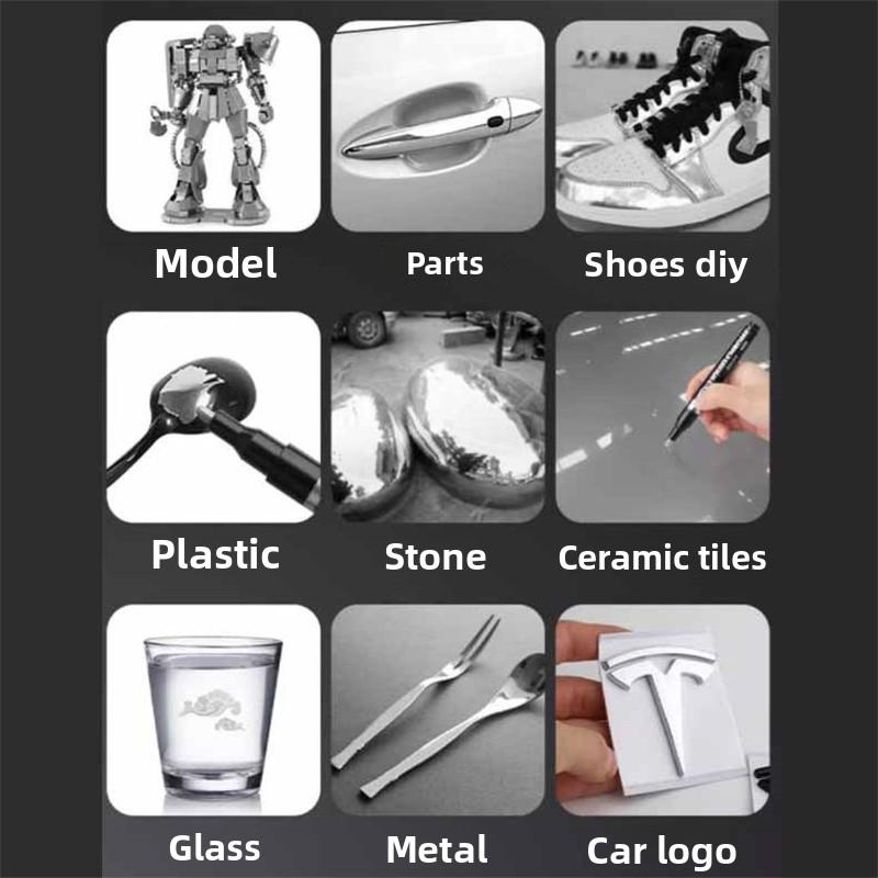High Gloss Metallic Chrome Paint Pen DIY Models Crafts Mirror Finish Reflective Marker Electroplating Metal Effect Writing Tool