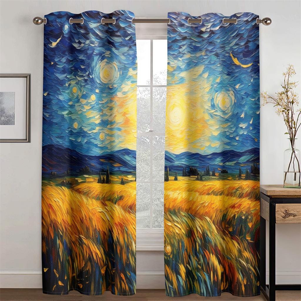 Van Gogh's Dreamland Pastoral Oil Painting Curtains New Arrivals 2 Pcs Fit Living Room Bedroom Kitchen Balcony Window Decor