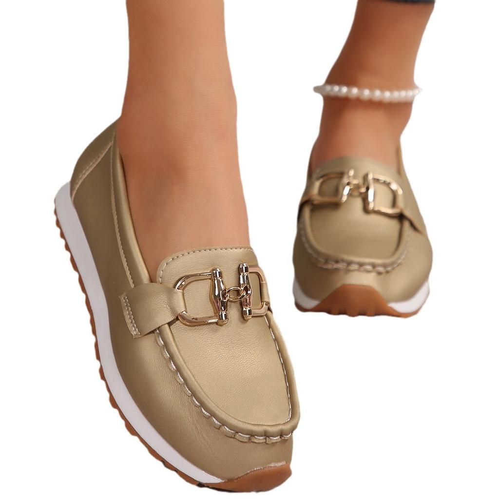 Foreign Trade Large Size Buckle Low Top Round Head Casual Single Shoes Women's Shallow Mouth Soft Sole Flat Heel Foot Lazy Loafers Wish