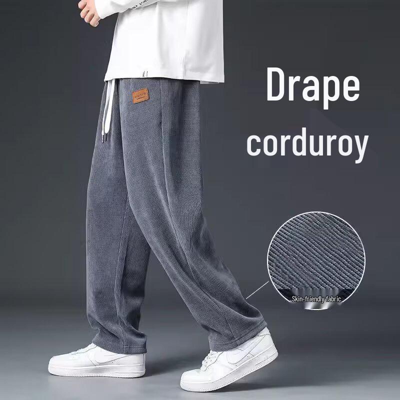 Men's Corduroy Heavyweight Straight-Leg Sweatpants: Trendy Wide-Leg Casual Pants for Spring and Autumn.