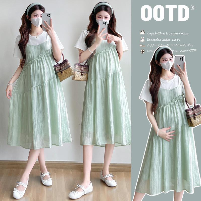 Korean Style Summer Patchwork T-Shirt Maternity Dress M