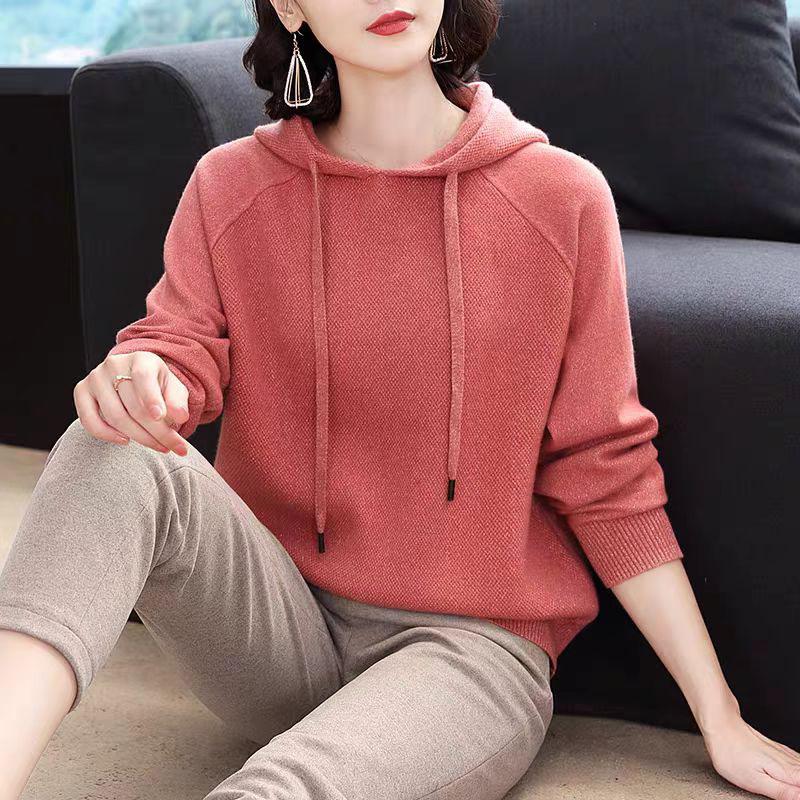 

Hooded Drawstring Knitted Sweatshirt for Women Solid Color Loose Sweater Long-sleeved Pullover for Autumn and Winter Women s Sweater Coat XL