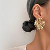 European/American Geometric Pleated Flower Earrings with Inlaid Pearls