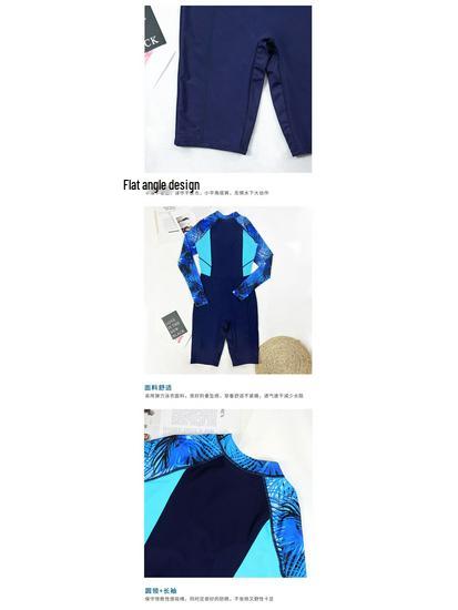 European & American Print Color Block Long Sleeve Surf Suit - Women's Sun Protection Swimwear