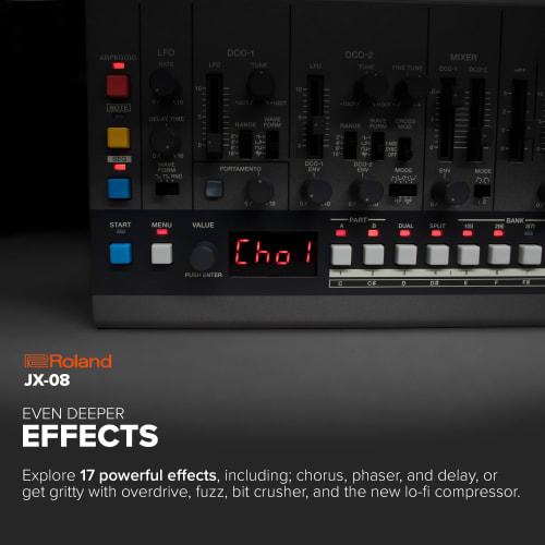 Roland JX-08 Synthesizer: Authentically Reproduces the Sound of the JX-8P, Battery-Powered, and Equipped with a Portable Speaker