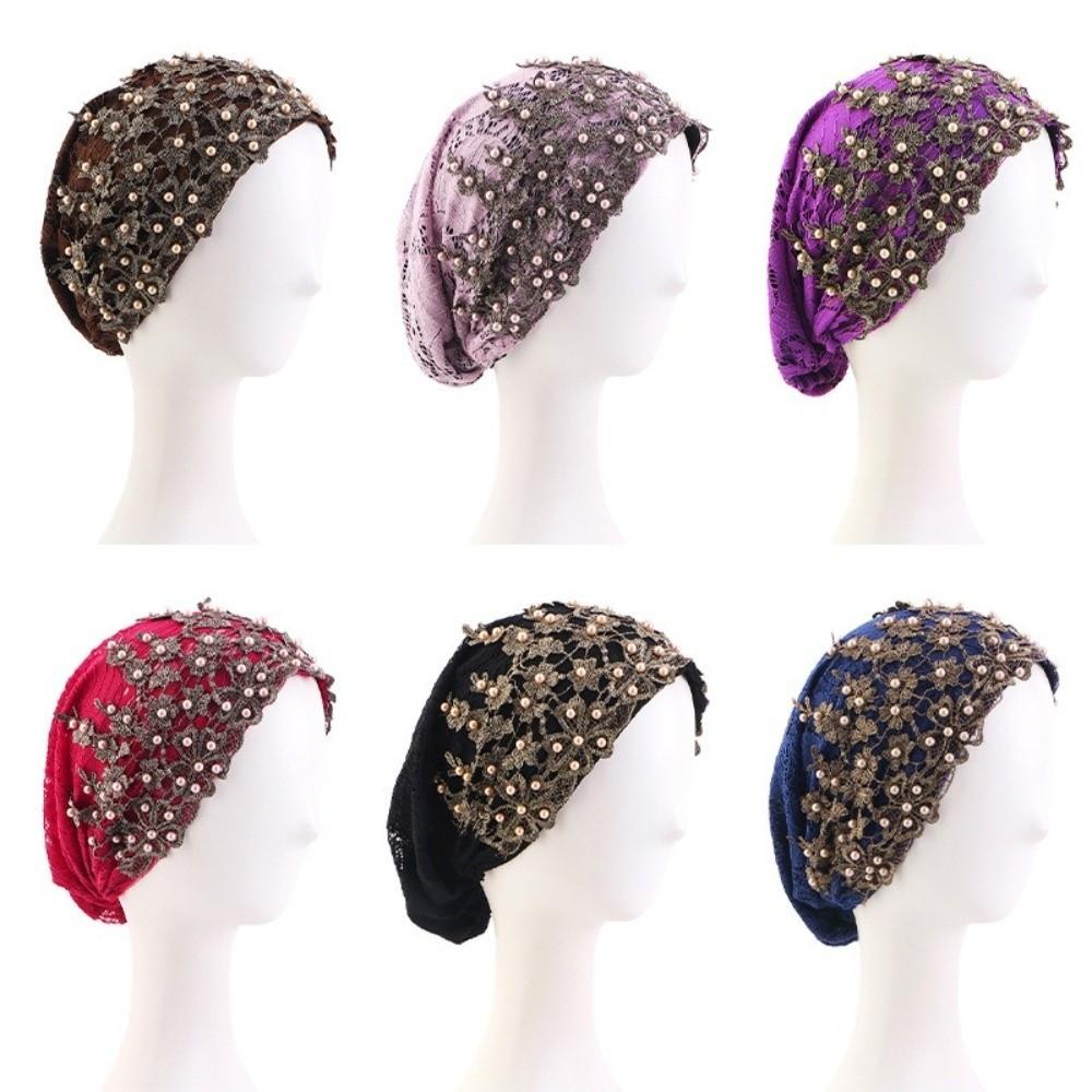Elegant Glittery Chemo Cap Embroidery Beaded African Headwrap Muslim Inner Hijab Hat For Women