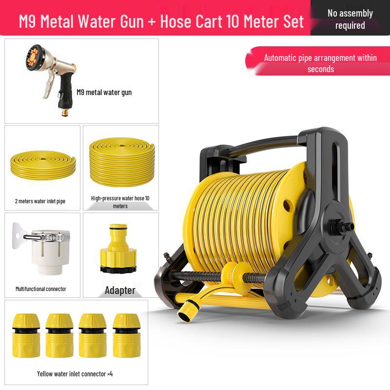 Portable Hose Pipe Storage Rack with High-Pressure Water Gun for Car Washing and Watering
