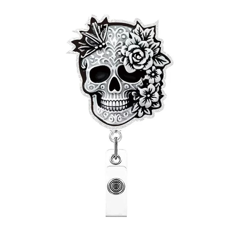 Halloween Chest Skeleton Coffee Retractable Badge Reel For Nurse Doctor Card Holder Accessories Supplies Name Card Clips Gift