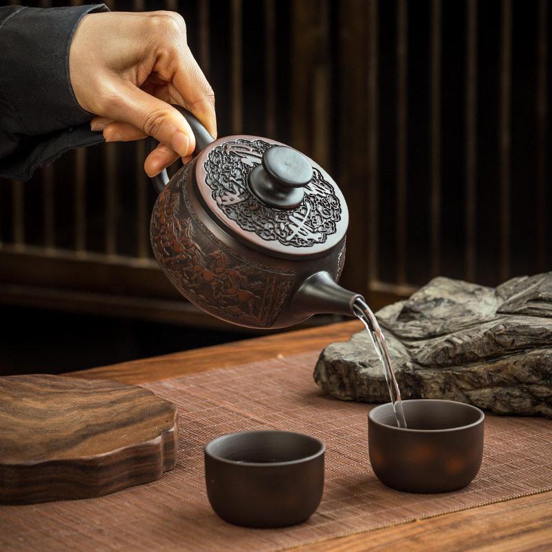 Jianshui Clay Purple Pottery Teapot Hand Painted Antique Relief Teapot Household Teapot Kungfu Tea Set Kettle