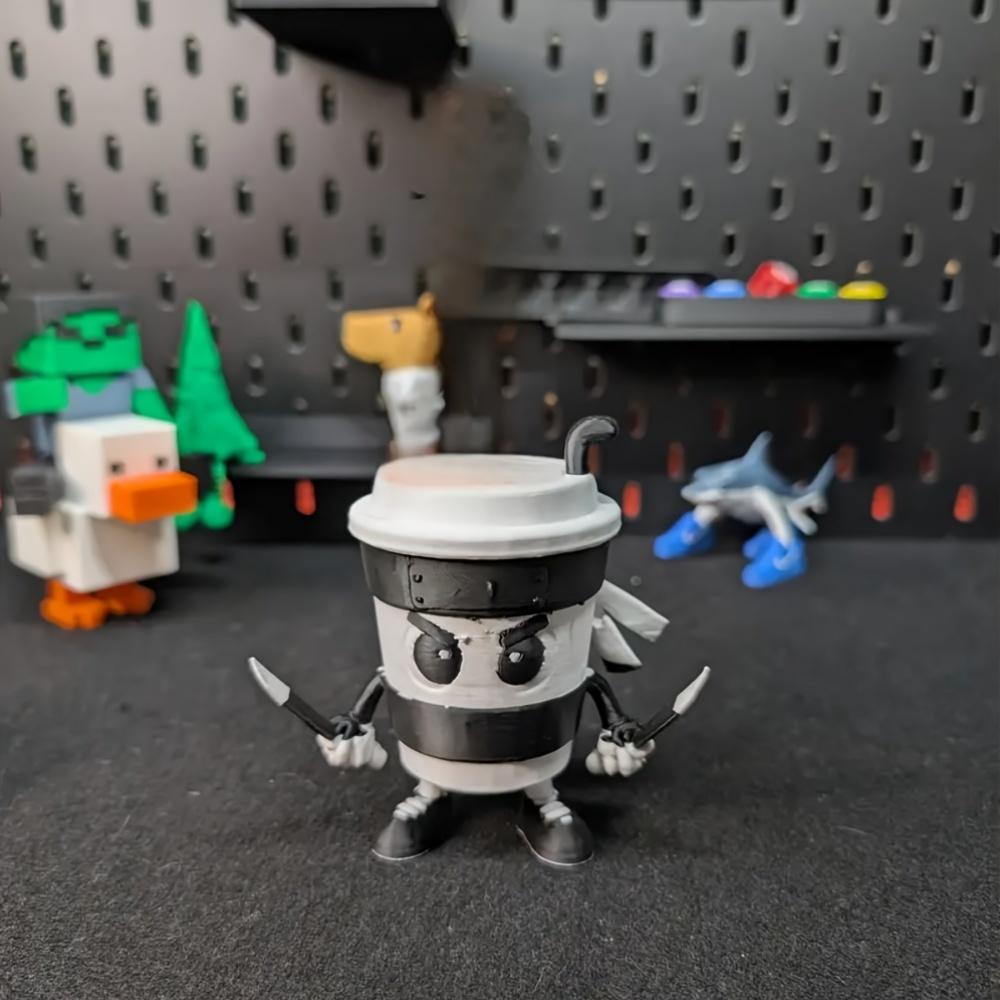 Cappuccino Ninja Statue Ornament, Assassin Ninja Coffee Cup Assassin Parody Design, Suitable for Living Room Interior Decoration