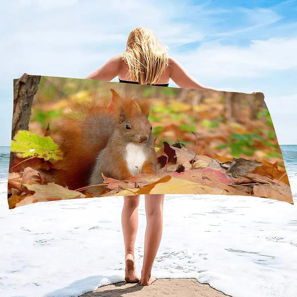Cute Squirrel Beach Towel Oversized Quick Dry Wild Animal Bath Towels Soft Microfiber Lightweight Pool Towel for Swim Spa Sport