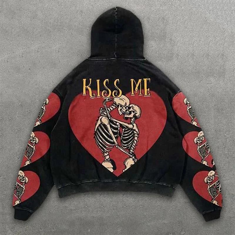 2026 Skull Print Hoodie Men - Lightweight Air Layer Sweatshirt Casual Streetwear Long Sleeve Pullover With Front Pocket