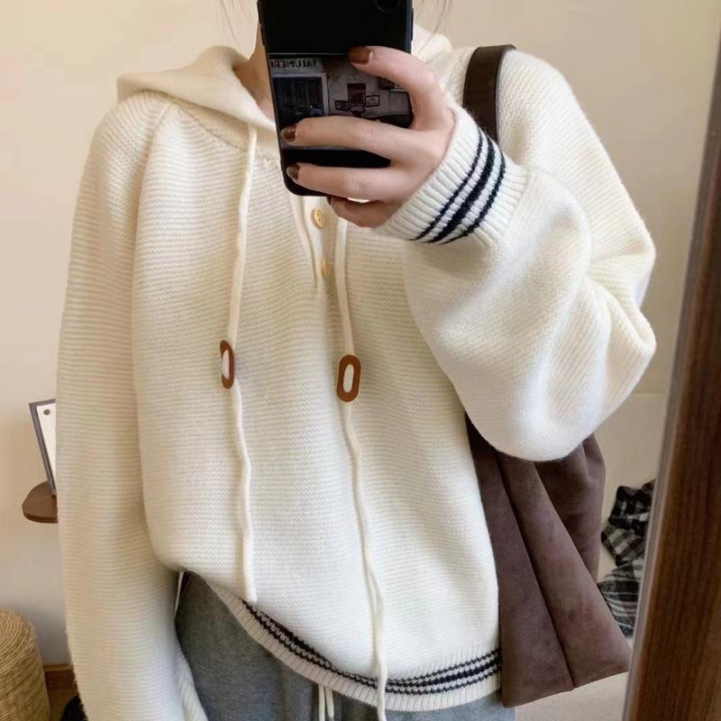 Casual Women's Hooded Knitted Sweater Autumn/Winter New Thick Hooded Sweater for Women