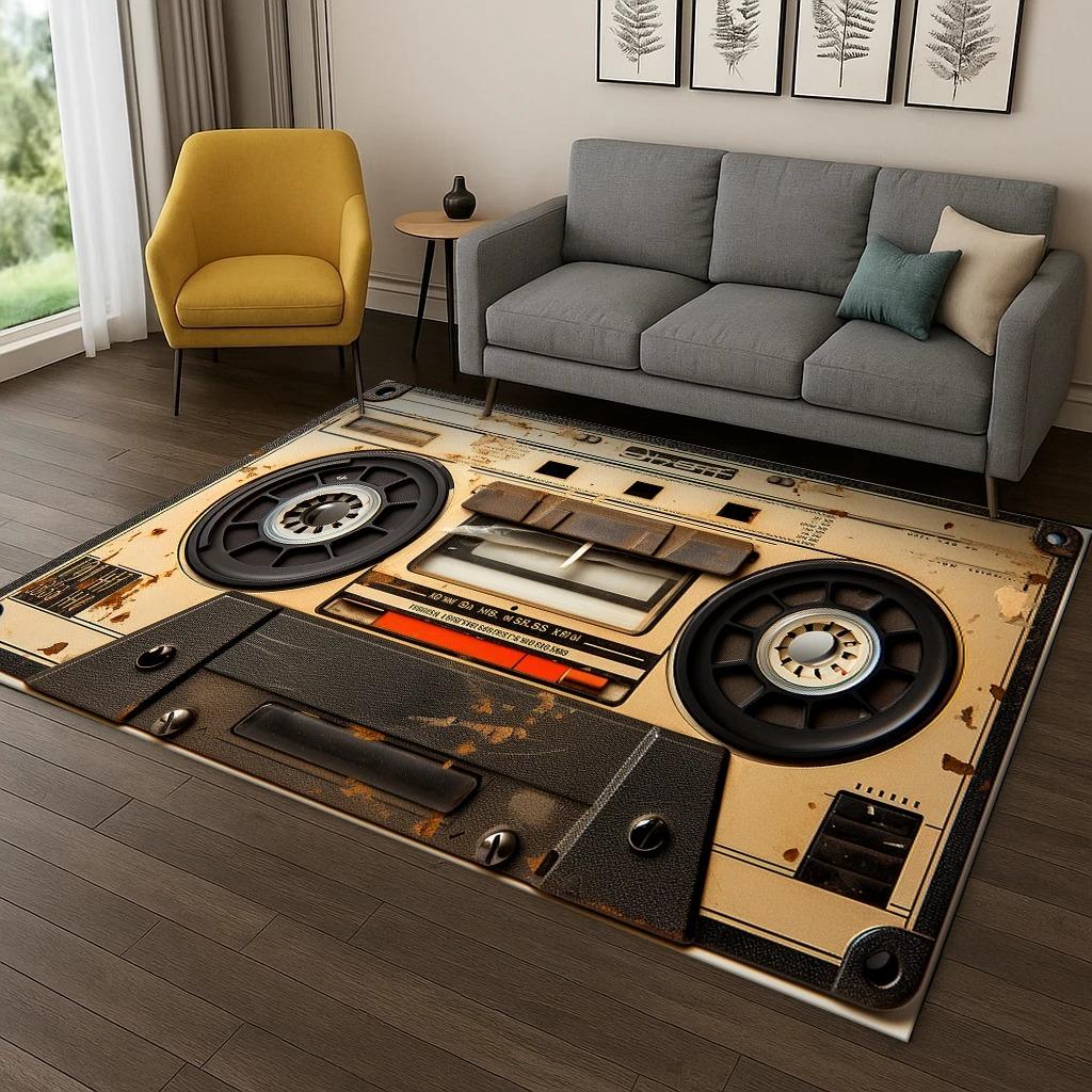 Classic Cassette Tape Music Retro Carpet Rug for Home Bedroom Living Room Sofa Doormat Kitchen Decor,Kid Game Non-slip Area Rug