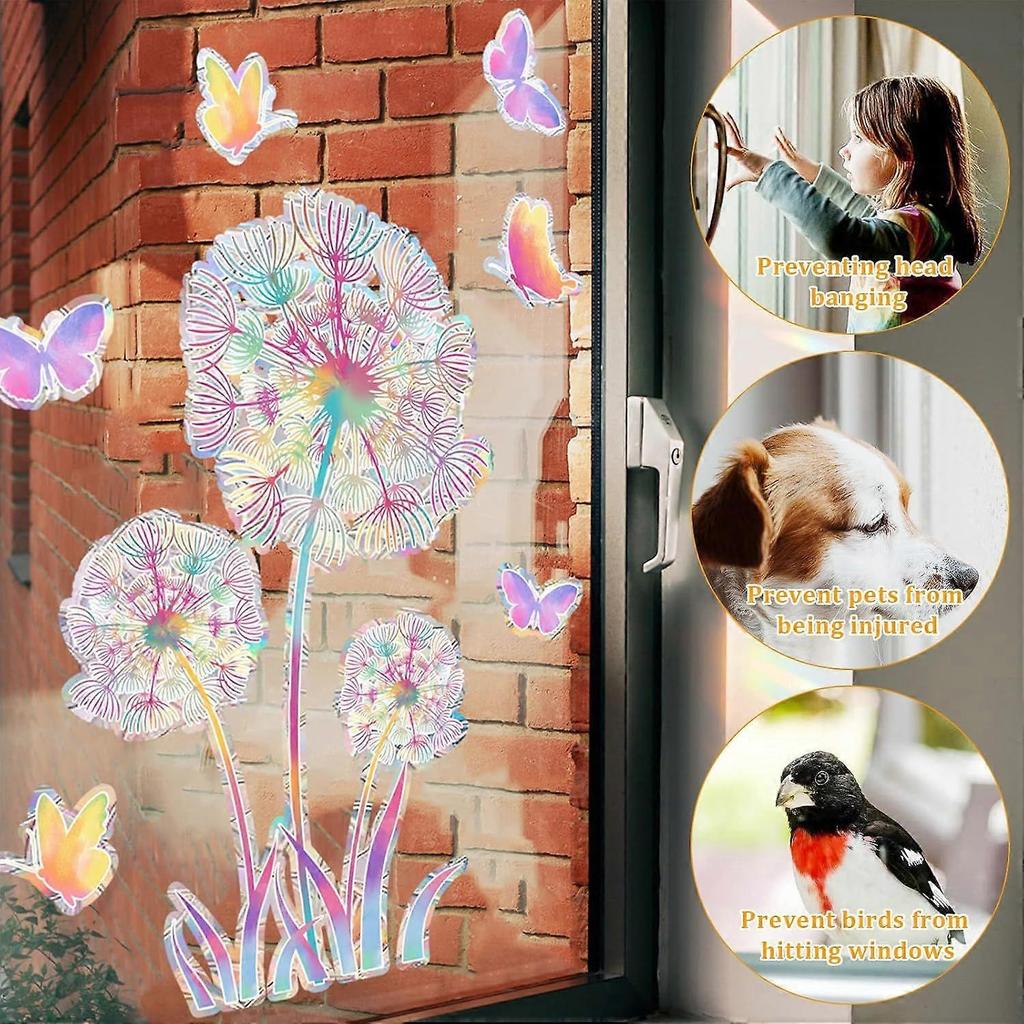 Dandelion Suncatcher Window Sticker Rainbow Prism Glass Sticker Anti Collision Birds Static Stickers Sun Catcher Static Window Sticker Non Adhesive St
