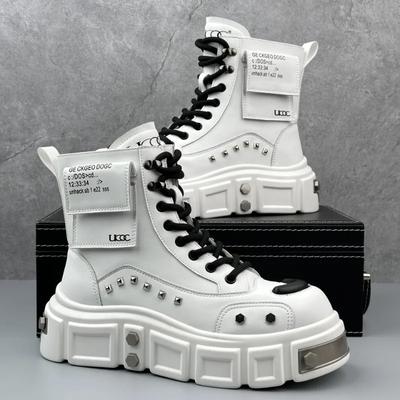 2025 New Men's Boots Fashion Design Metal Decoration Rivet Leather Boots High Street Hip Hop Dance Punk Motorcycle Mens Boots
