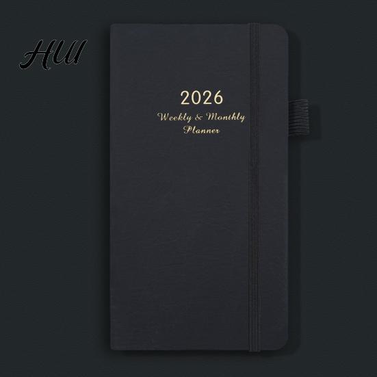 Planer kieszonkowy 2026 z gumką Pętelka na długopis Wstążka Zakładka Tygodniowy Miesięczny Akademicki Harmonogram 12 Miesięcy Notes Dziennik z Twardą Okładką