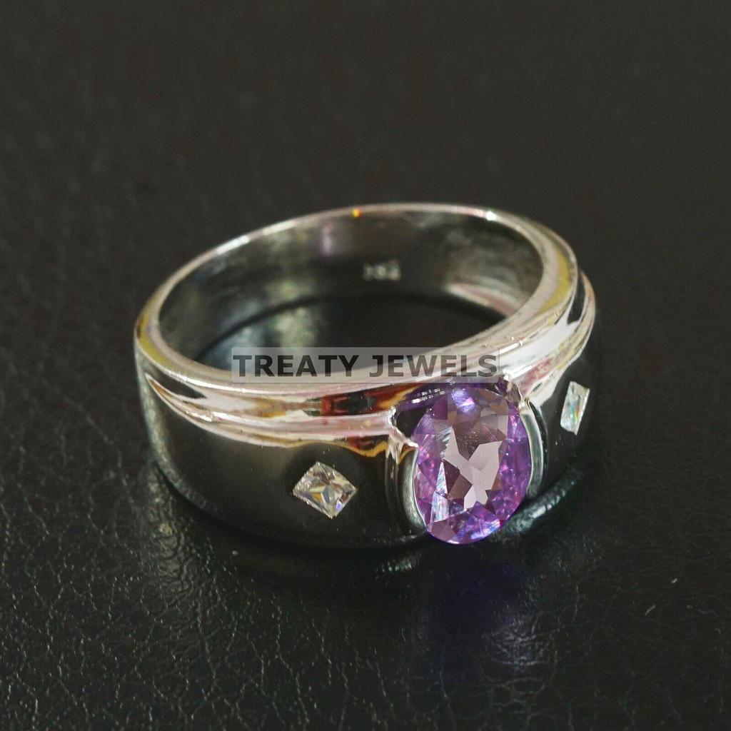 Alexandrite Oval Cut Gemstone With 925 Sterling Silver Ring For Men's #A604 JL375656793478
