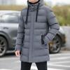 Men Cotton Coat Hooded Drawstring Long Sleeve Solid Color Jacket Coat with Pockets