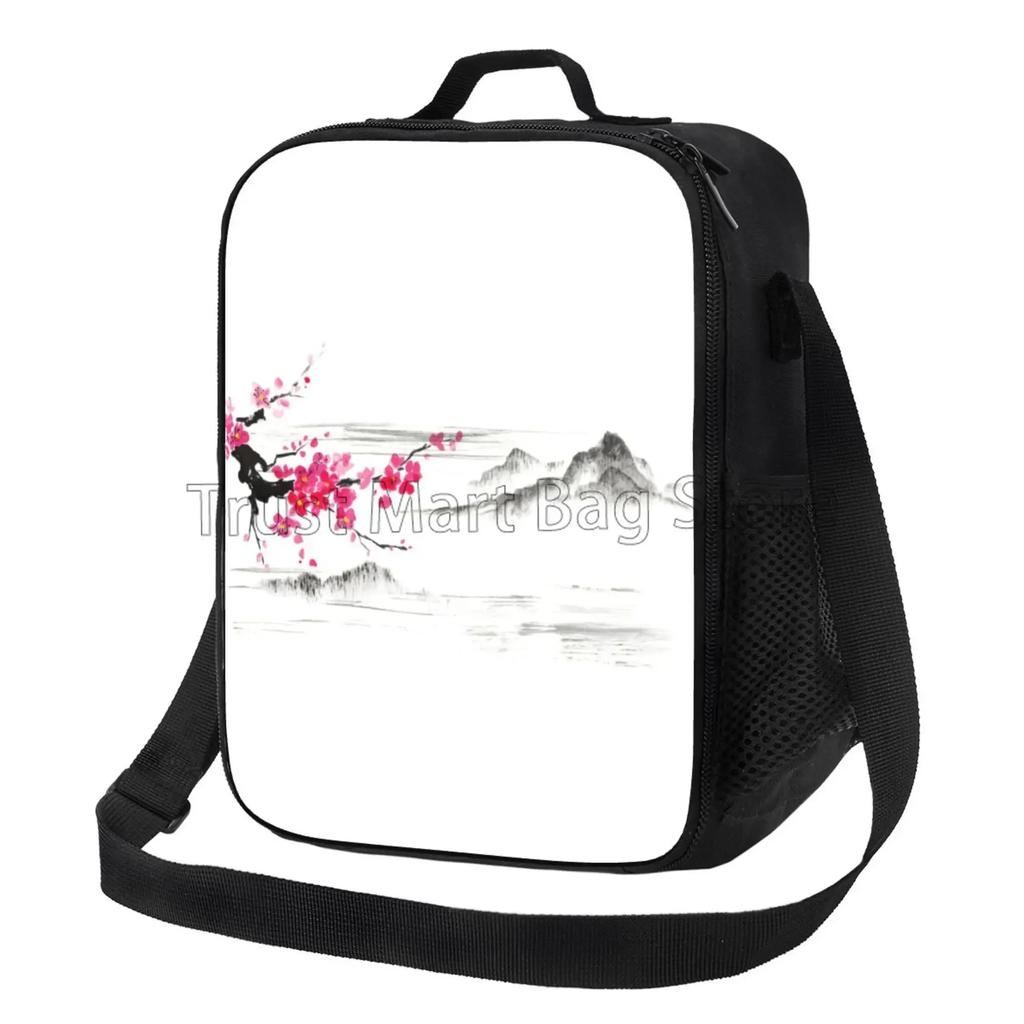 Sakura Japanese Cherry Blossom Insulated Lunch Bag with Shoulder Strap Portable Thermal Bento Tote Bag for Work Travel Picnic