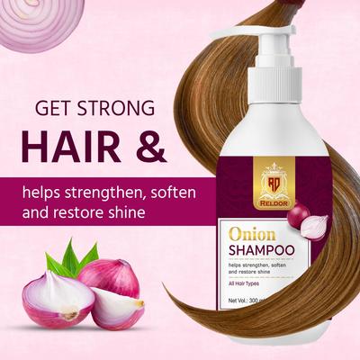 RELDOR Zwiebelshampoo für Haarwachstum, Haarausfallkontrolle & Haarschädenreparatur | Stärkt die Haarwurzeln & pflegt die Kopfhaut | Sulfatfreies Kräutershampoo – 300g