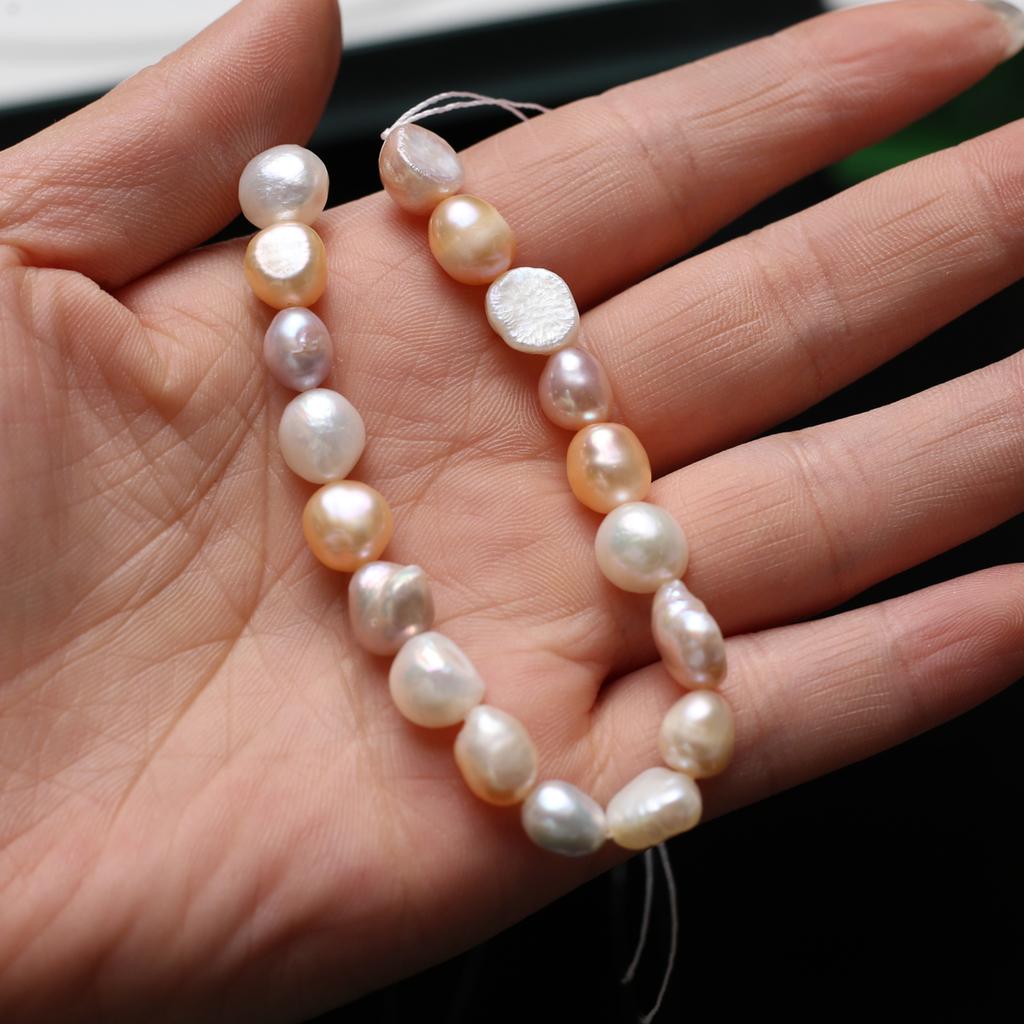 1String, Artificial Pearl Beads 9-10mm, Fashion Handmade Two-sided Light Straight Hole Beads for Jewelry Making DIY Necklace Bracelet Accessories 18cm