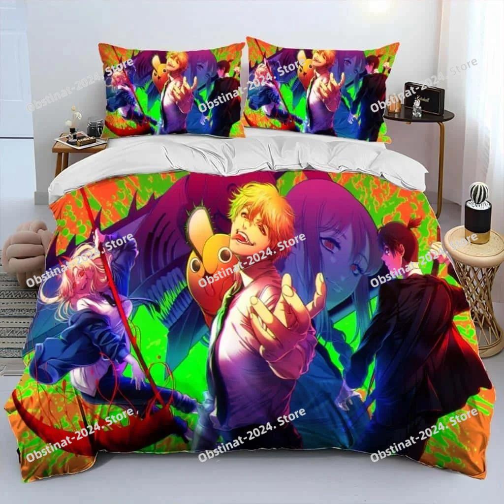3D Anime Chainsaw Man Denji Cartoon Bedding Set Printed Duvet Cover Sheet Pillowcase Bed Soft Quilt Cover Full Queen King Size