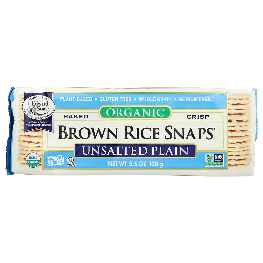 Edward & Sons Baked Whole Grain Brown Rice Snaps, Unsalted Plain, 100g (3.5oz)