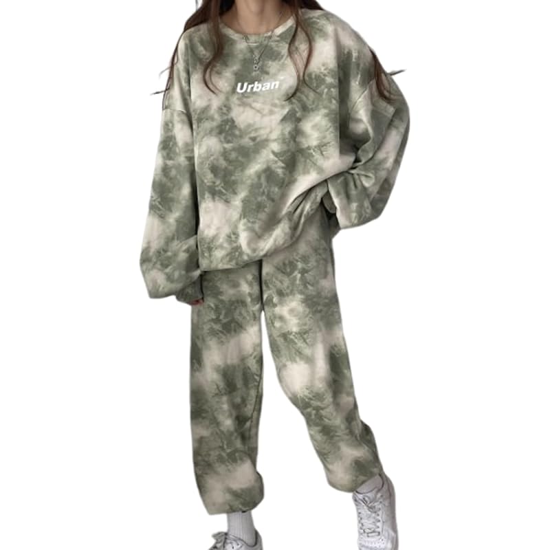 

[Air Buy] logo set up ladies top and bottom set sweatshirt pants casual sports long sleeve tie dye pattern One point Stylish everyday wear easy care