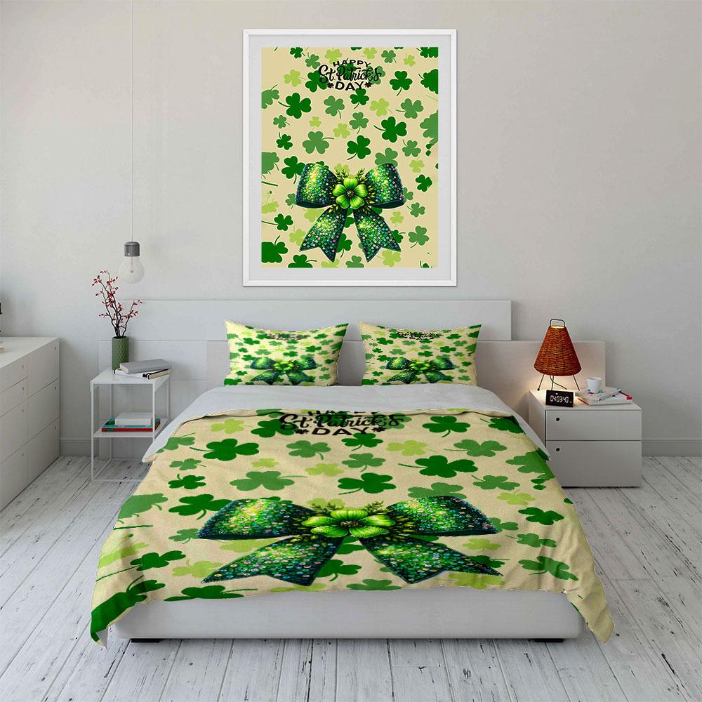 Green Shamrocks and Bow. Bedding Sets Duvet Cover Sets Duvet Covers Pillowcases(1 * Duvet Cover 2 * Pillowcases Without Duvet Insert)