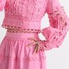 2025 Autumn French Retro Lace Collar Two-Piece Set: Hollowed-Out Top & High Waist Midi Skirt for Women