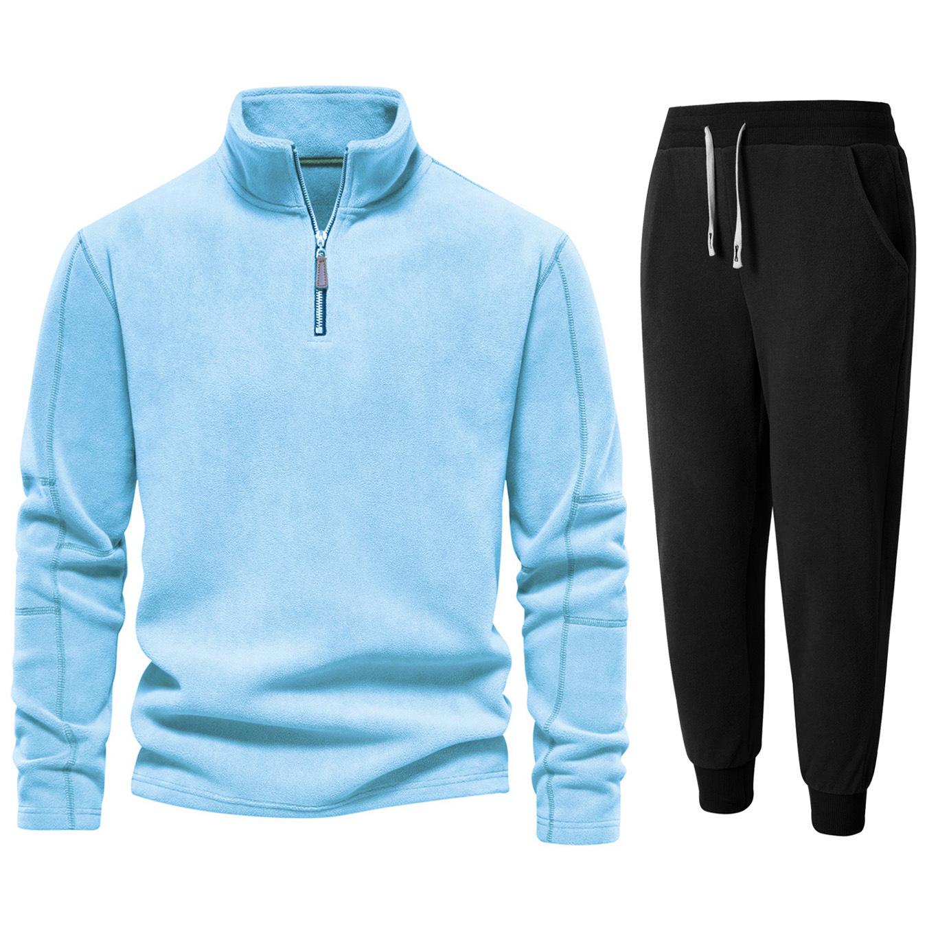 

Новая толстовка из флиса однотонного цвета для мужчин, с воротником-стойкой, на молнии, с длинными рукавами, пальто, комплект из двух предметов XL синий