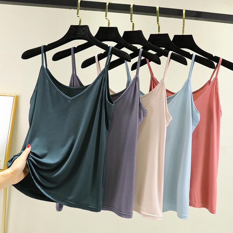Modal Small Suspender Vest Women's Summer Beauty Back Foreign Style Outside Wear Sleeveless Bottoming Shirt Versatile V-neck Top