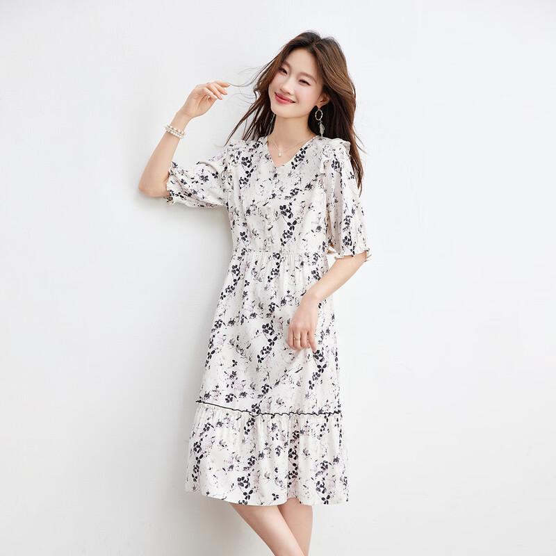 Srcr Elegant Jacquard Mulberry Silk V-Neck Dress M