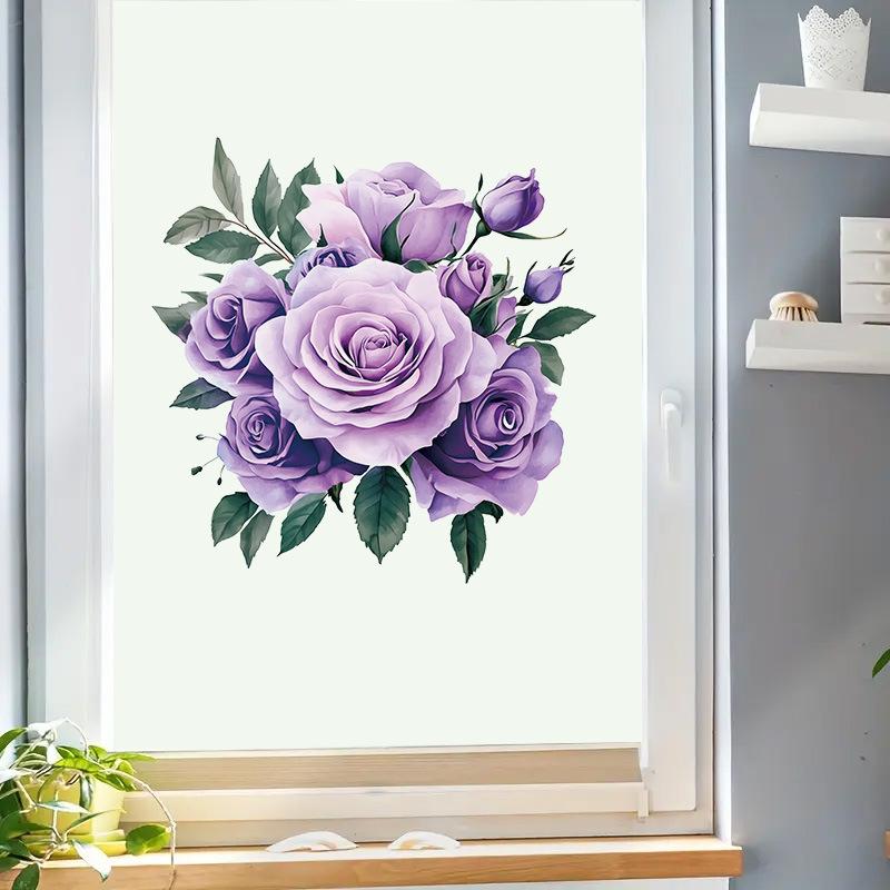Purple Peony Floral Toilet Wall Sticker Self-Adhesive Waterproof Removable Bathroom Elegant Home Decor Art