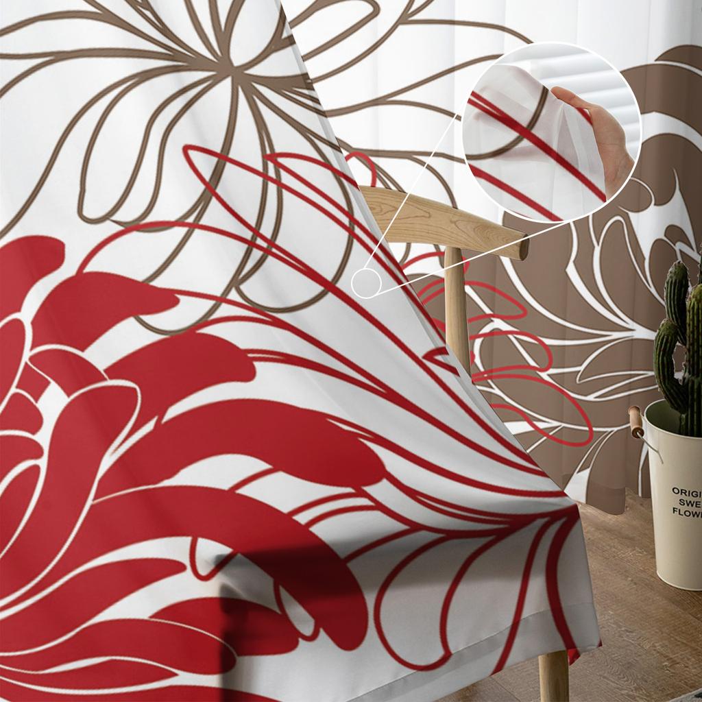 Floral Red Chrysanthemum Sheer Curtains for Living Room Decoration Window Curtains for Kitchen Tulle Voile Organza Curtains