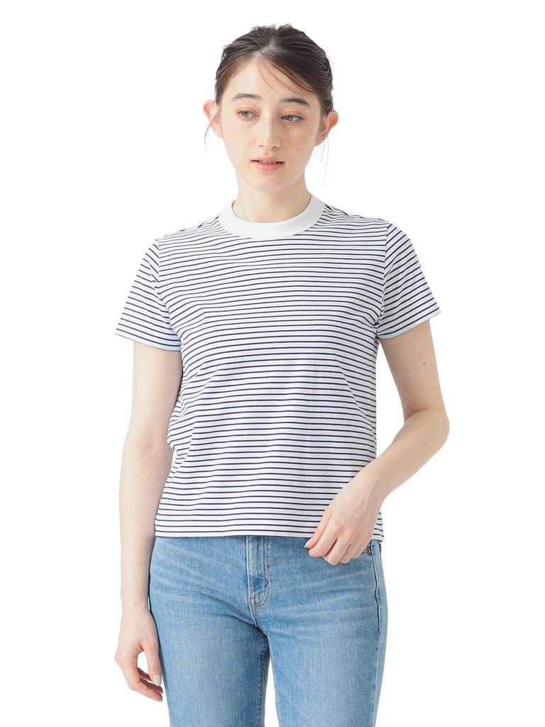 LIFE STORE by BEAMS TEE ORCIVAL Striped Crew Neck BMING S/S T-Shirt, Women's, White/Blue