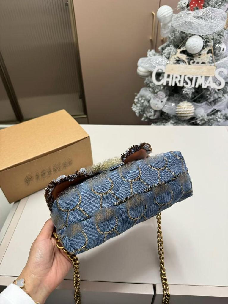 Bolso de Cadena de Denim con Golondrinas y Hebilla Dorada con Borlas