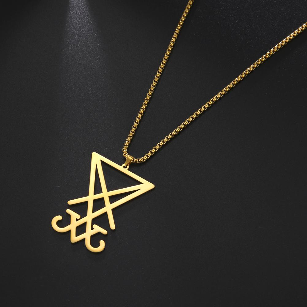 LIKGREAT Ail Of Lucifer Pendant Satanic Cross Symbol Stainless Steel Necklace for Women Men Seal Of Satan Amulet Jewelry Gift