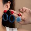 Retro Style Red And Blue Contrasting Geometric Disc Earrings, Light Luxury And High-End Sense, Personalized Fashion Design Exaggerated Earrings
