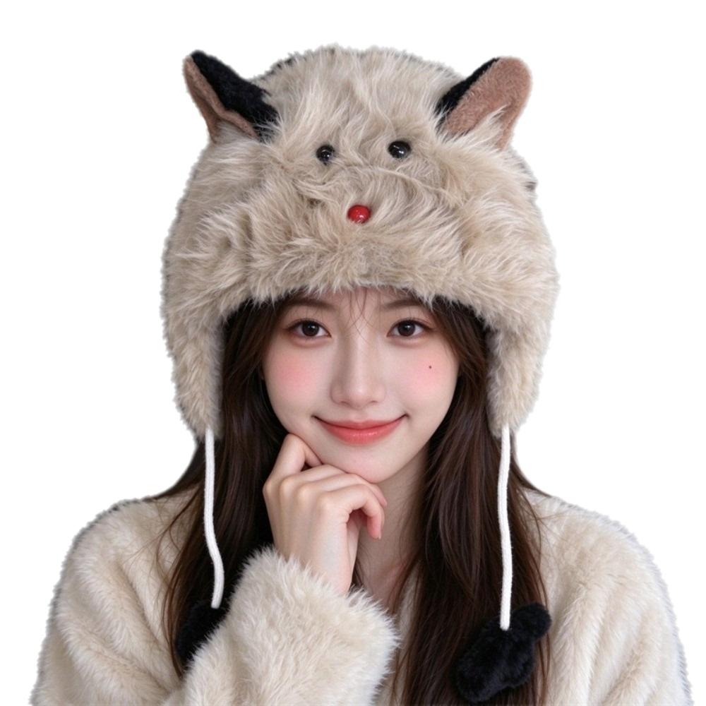 Ear Protection Plush Beanie Warm Lei Feng Cap Cute Faux Fur Hat for Women