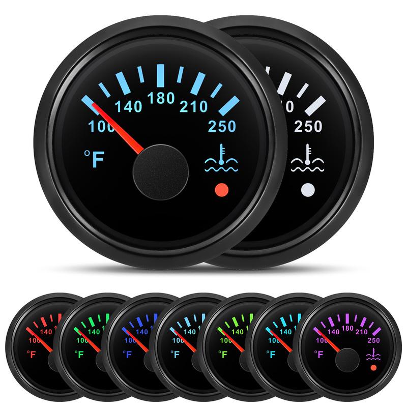 100~250℉ 2"52mm Wassertemperaturanzeige mit blinkendem Alarm 7-farbiger Hintergrundbeleuchtung Wassertemperaturanzeiger Auto Boot Yacht