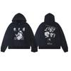 Mens Oversized Streetwear Hoodie With Distressed Zipper Graphic Print Cotton Long Sleeve Pullover Casual Wear