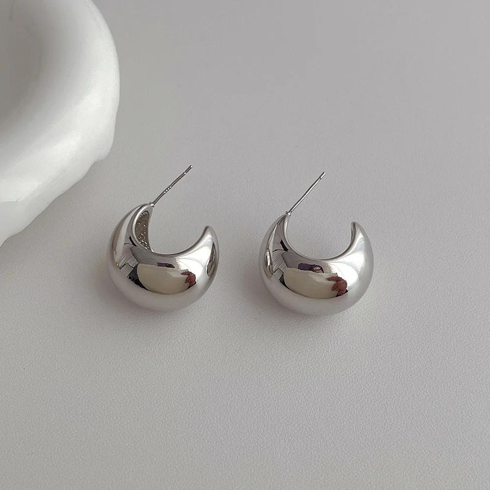 Vintage Chunky Dome Drop Earrings For Women Gold Plated Stainless Steel Round Circle Hoops Earrings Prevent Allergy Zircon Gift