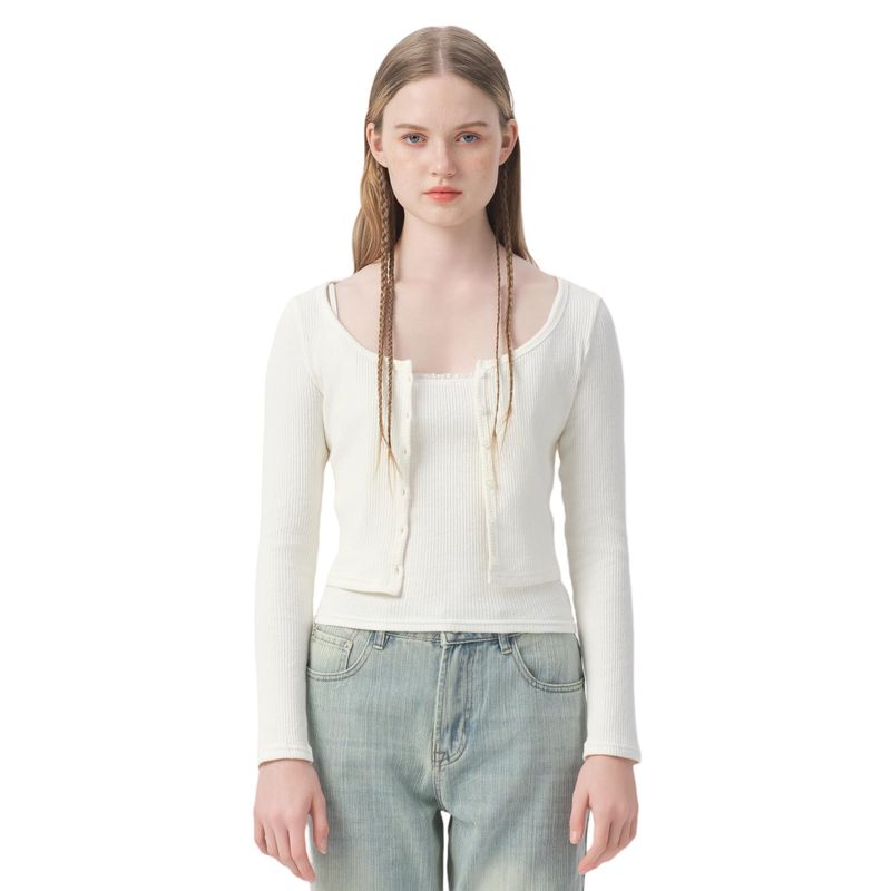 Yescci round Neck Fashion Casual Cardigan Long sleeve Top