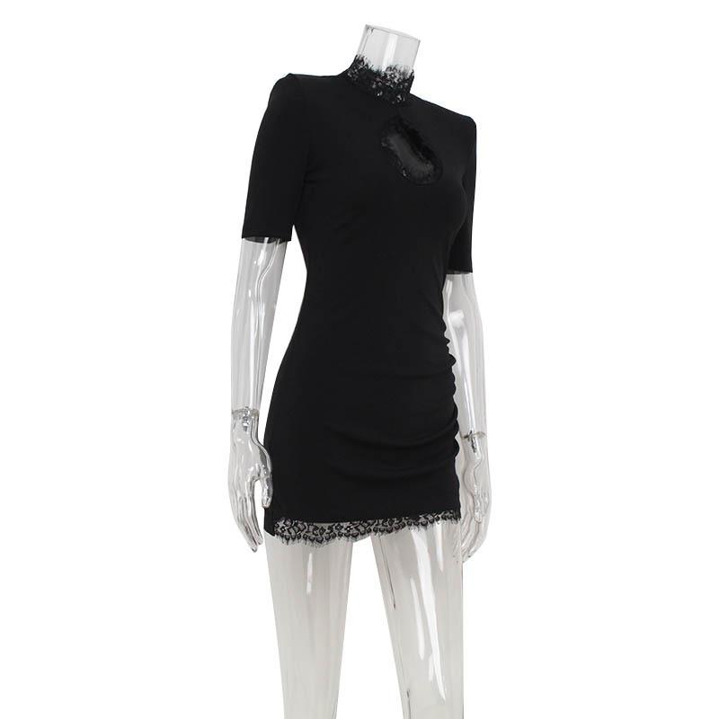 Women's Fashion Sexy Hollow Lace Patchwork Bag Buttock Dress